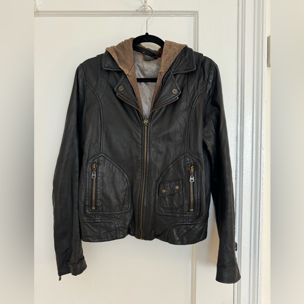 DOMO Leather Jacket with detachable hood